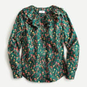 J.crew Collection silk-twill ruffle-collar top in mushroom floral
